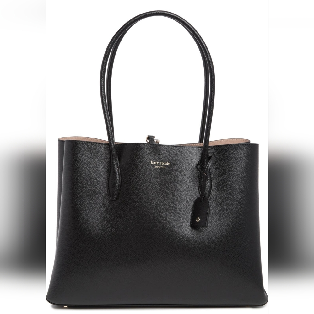 kate spade Black Bag Pebble Leather Double-Handle Tote Large Purse - Picture 6 of 11